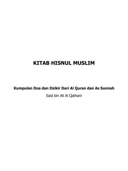 Hisnul Muslim Kumpulan Doa dan Dzikir Shahih Dari