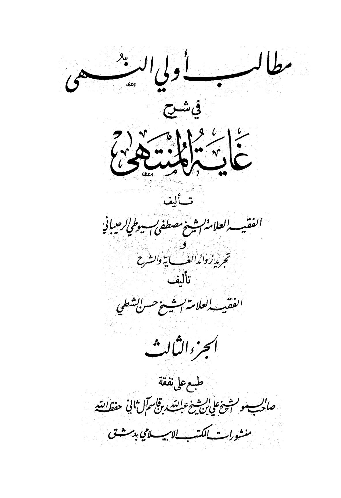 مطالب أولي النهى في شرح غاية المنتهى، الجزء الثالث
